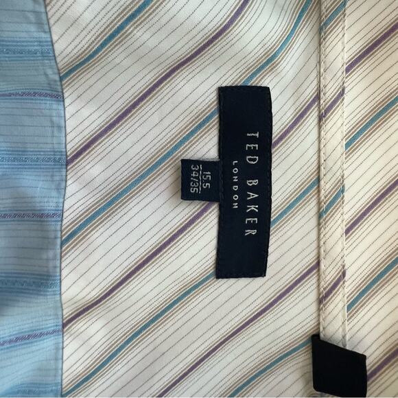 Ted Baker London Blue Striped Flip Cuff Dress Shirt Size 15.5 34/35 - Picture 10 of 13